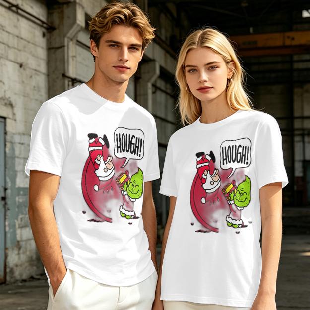 Olive Christmas T-Shirt With Grinch Lifting Santa Claus Print