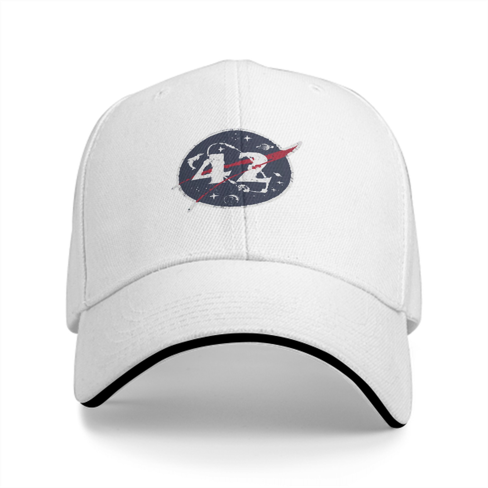 Black baseball cap with space themed number 42 logo