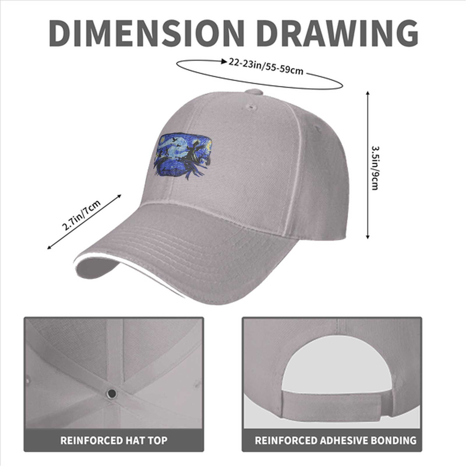 Black Baseball Cap With Starry Night Style Art Print