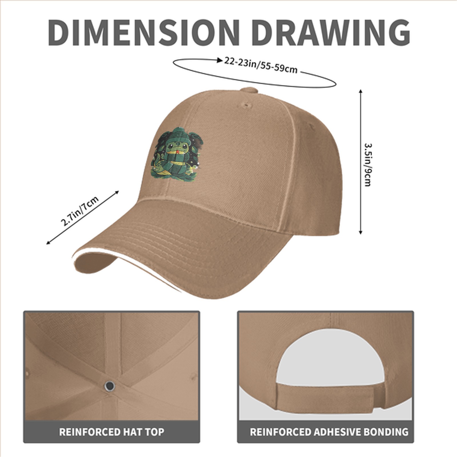 Black Baseball Cap With Cute Cartoon Snake Graphic Design