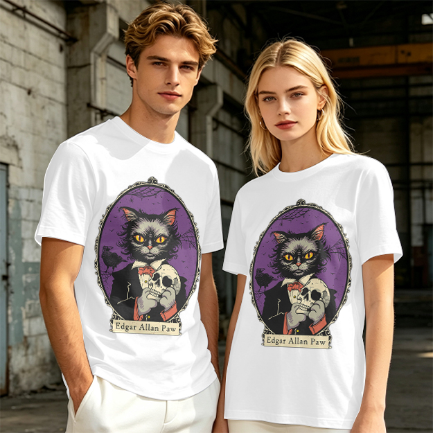 Edgar Allan Paw Cat Skull Raven Graphic Tee