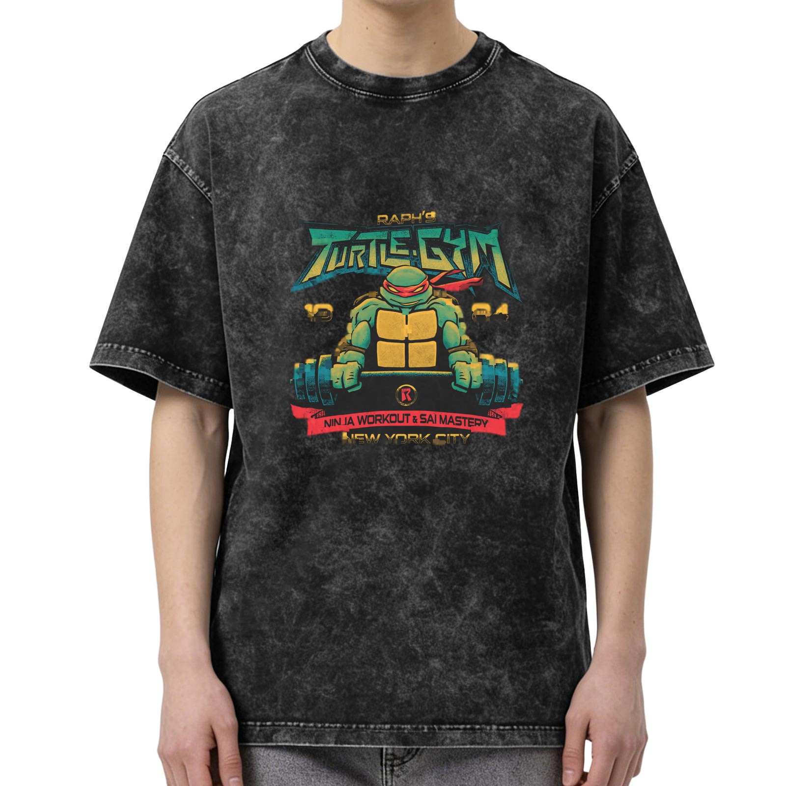 Teenage Mutant Ninja Turtles Raphael Turtle Gym Acid Wash T-Shirt