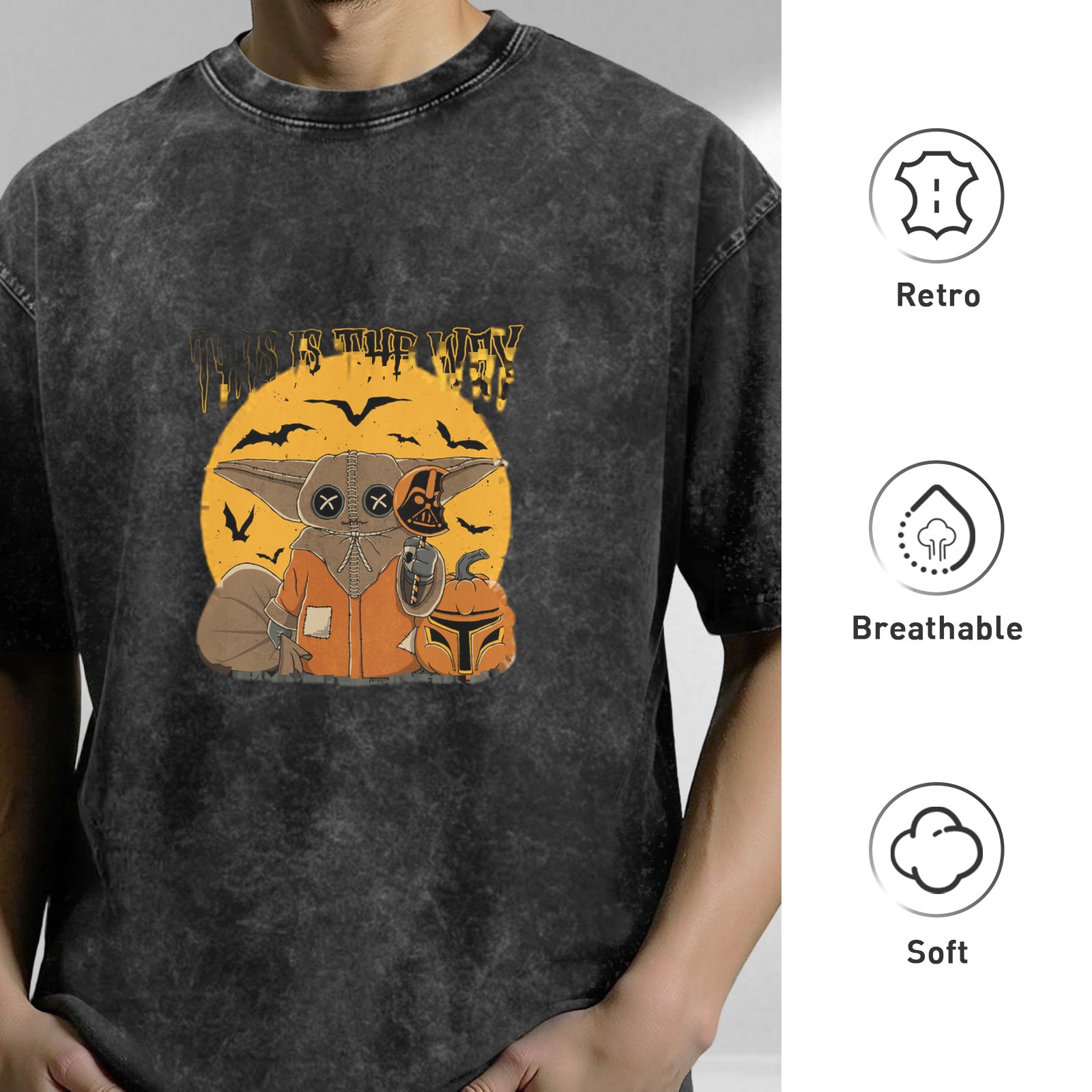 Star Wars Halloween The Child Oversized Acid Wash T-Shirt