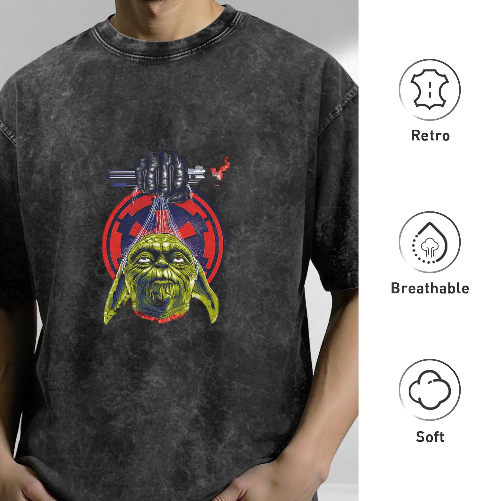 Star Wars Yoda Lightsaber Graphic Acid Wash T-Shirt