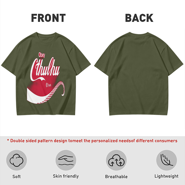 Obey Cthulhu Graphic Print Olive Green T-Shirt