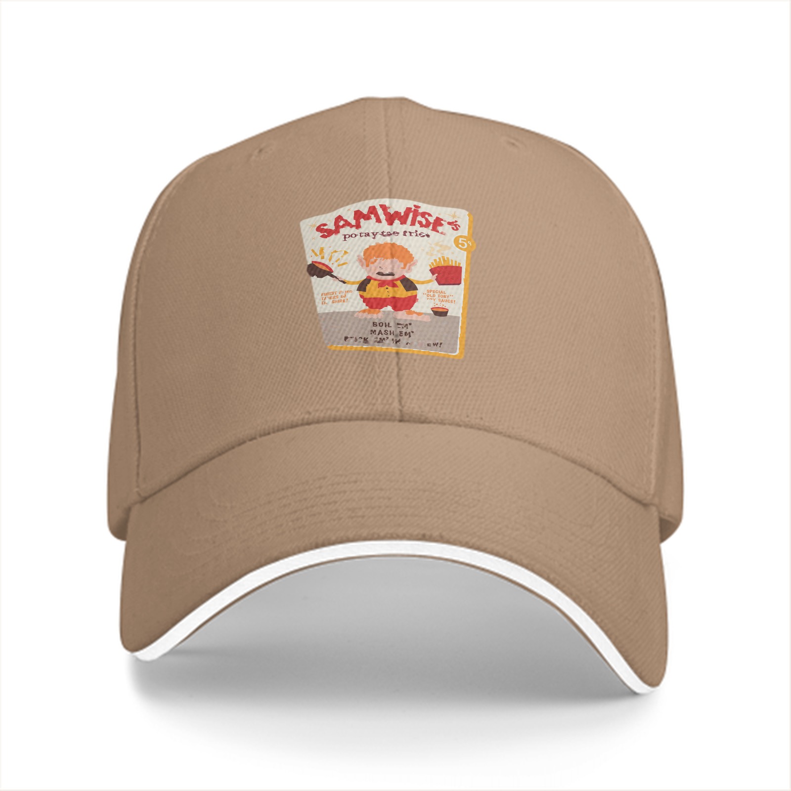 Black baseball cap with Samwise's potato fries graphic