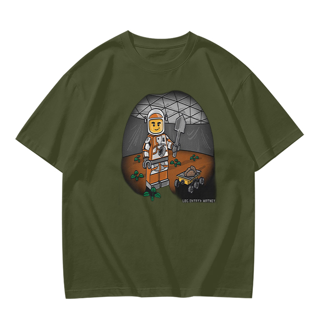 Olive T-shirt with Lego Astronaut Space Habitat Print