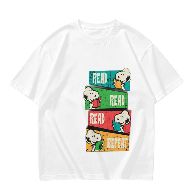 Olive T-Shirt with Snoopy Read Repeat Reading Graphic