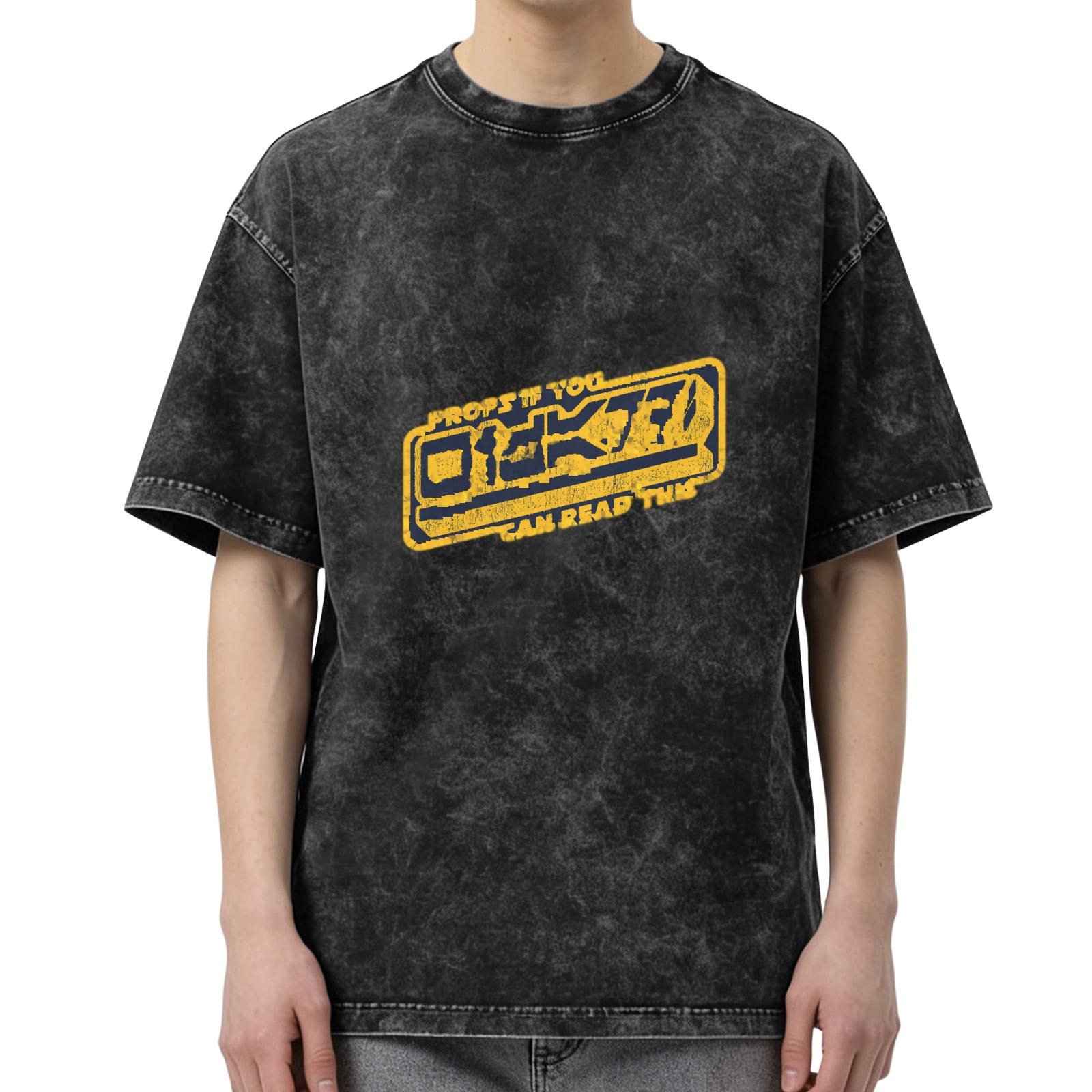 Washed Black Graphic T-Shirt With Star Wars Inspired Props If You Can Read This Design