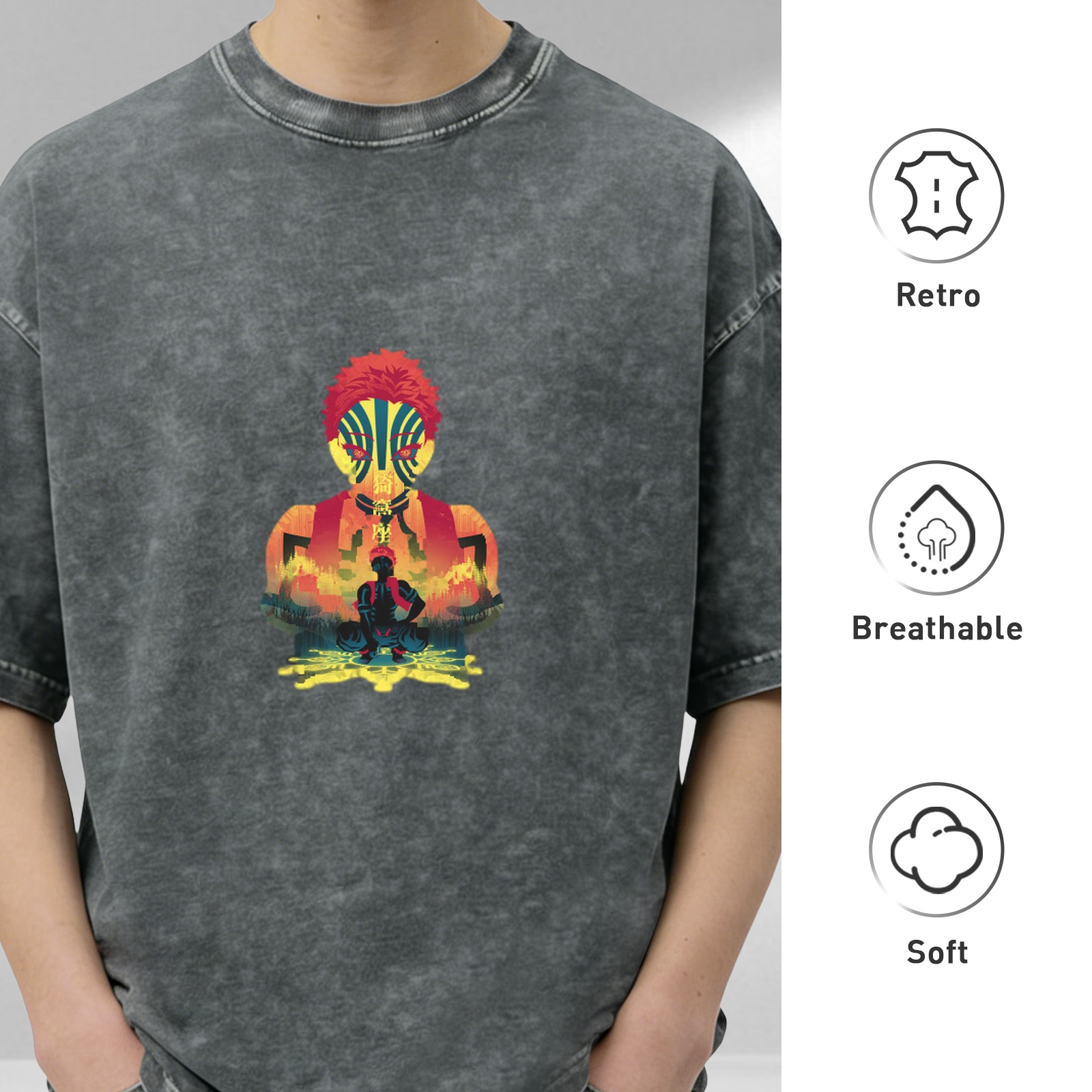 Anime Demon Character Graphic Oversized Washed T-Shirt