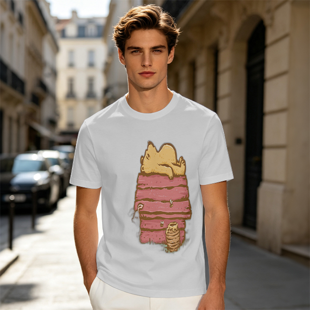 Olive T-Shirt with Bear Napping on Honey Pot Print