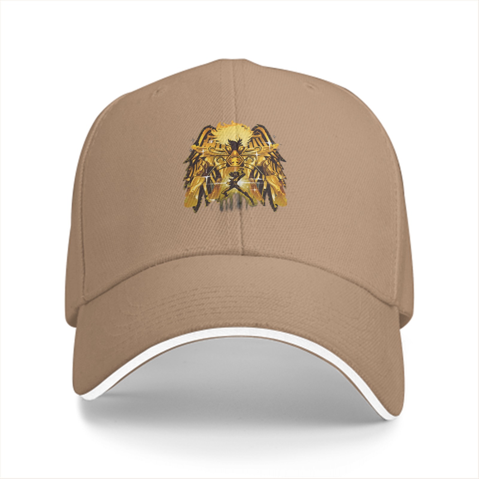 Black Baseball Cap With Golden Lion Head Graphic Design