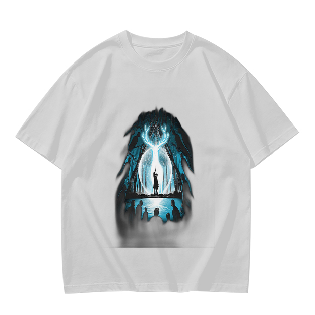 Olive T-Shirt With Glowing Deer Patronus Silhouette Art Print