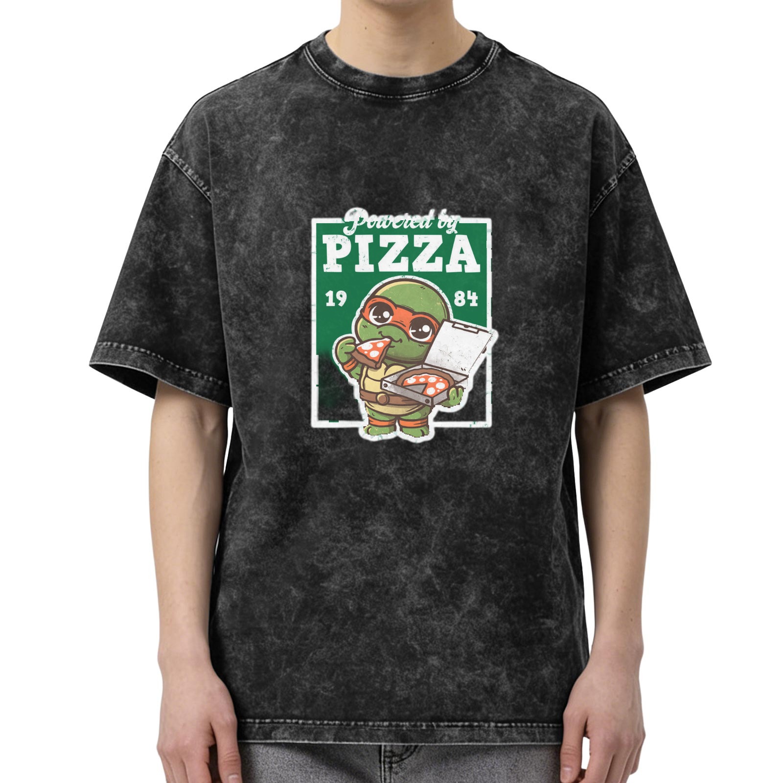 Powered by Pizza Teenage Mutant Ninja Turtle Graphic Acid Wash T-Shirt