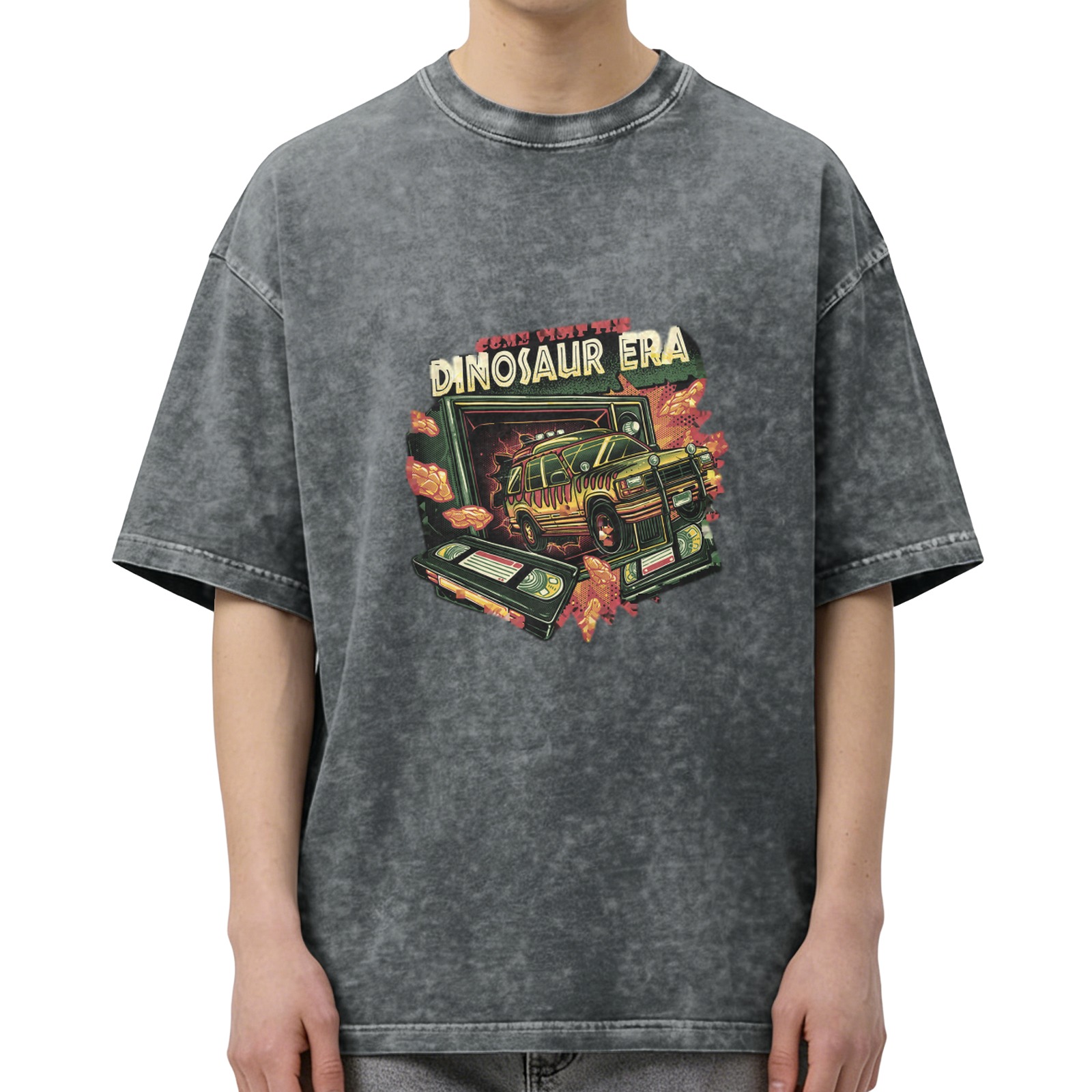 Dinosaur Era Vintage Graphic Acid Wash T-Shirt