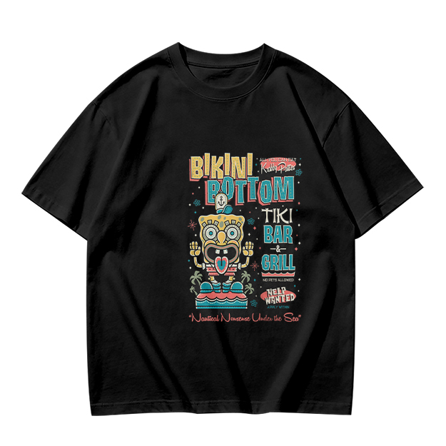 Olive T-Shirt with Bikini Bottom Tiki Bar Spongebob Graphic