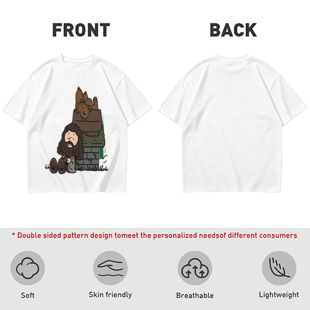 Olive T-Shirt With Cartoon Bearded Man And Doghouse Print