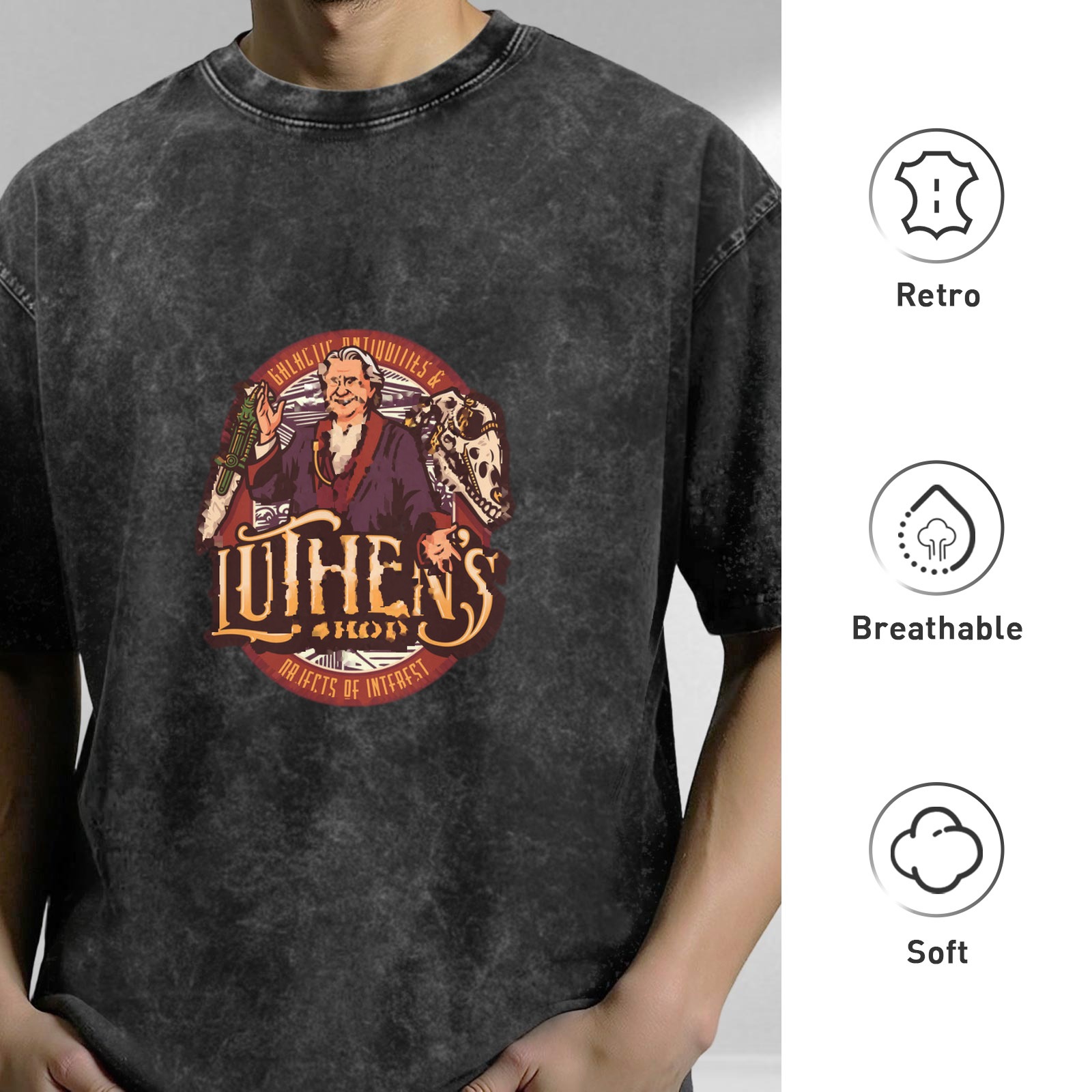 Vintage Washed Graphic Tee with Luthen's Shop Artwork