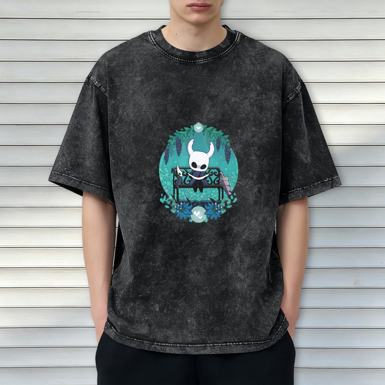 Hollow Knight Character Graphic Stonewashed Black T-Shirt