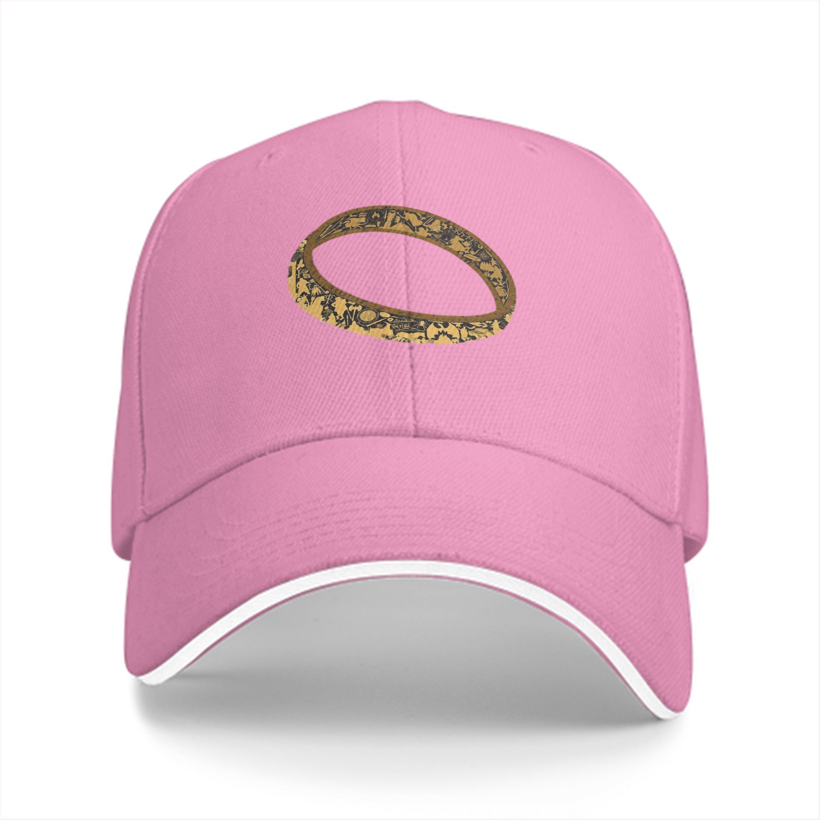 Black Baseball Cap with Distressed Gold Ring Graphic