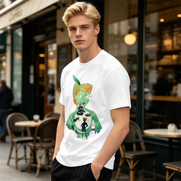 Olive T-shirt with Peter Pan Silhouette Artwork