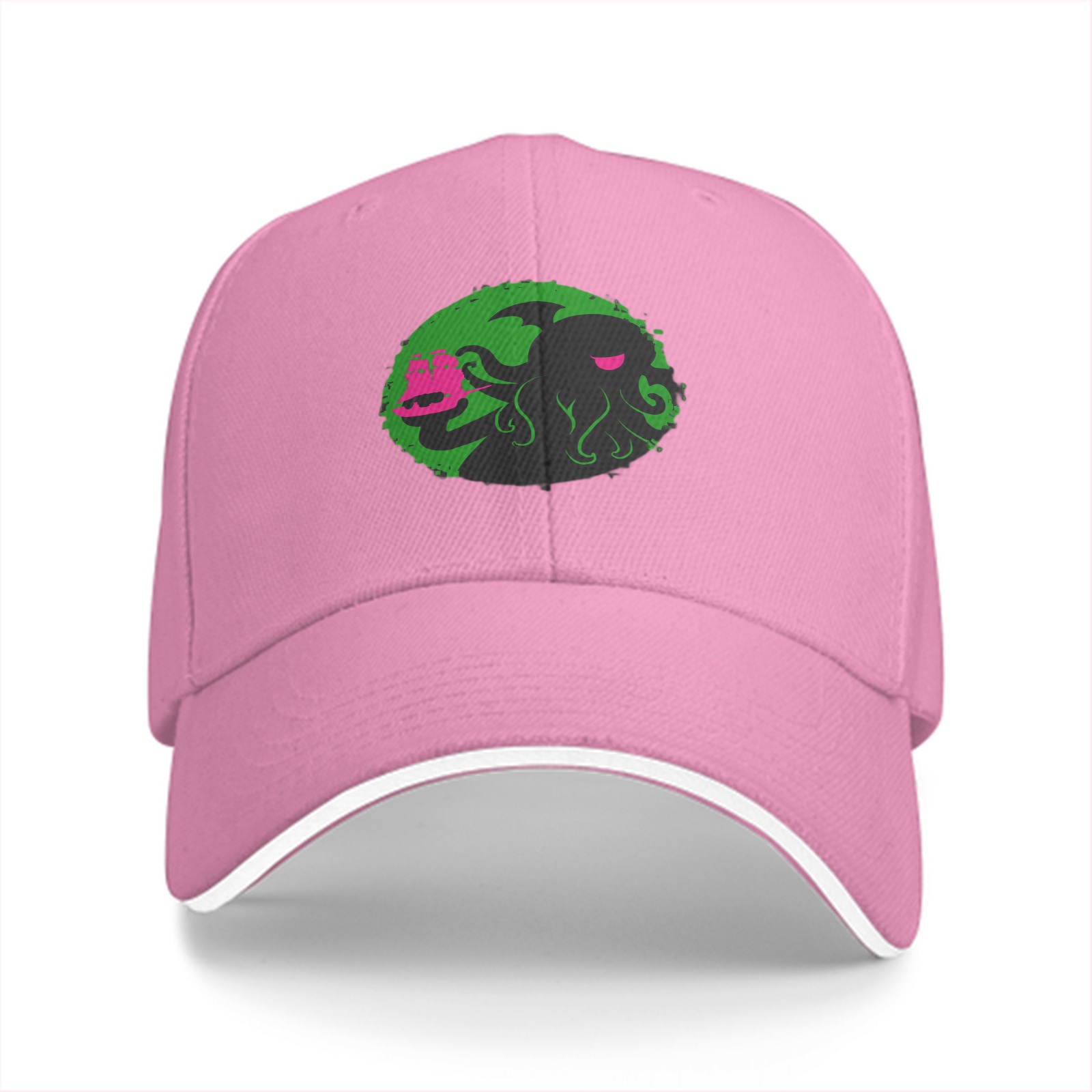 Black Baseball Cap With Cthulhu Attacking Ship Graphic