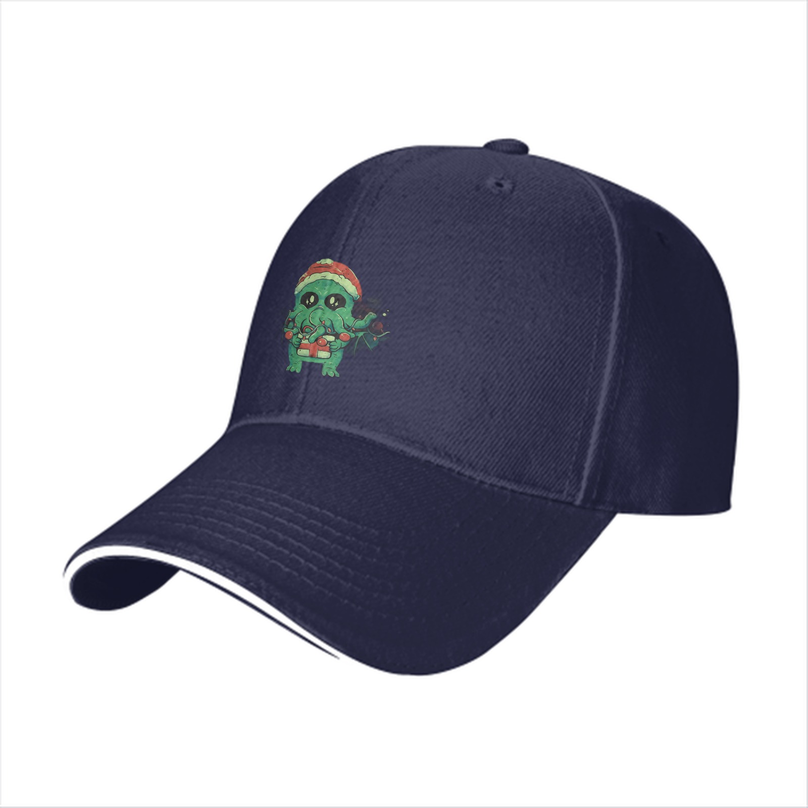 Black Baseball Cap With Cute Christmas Cthulhu Graphic