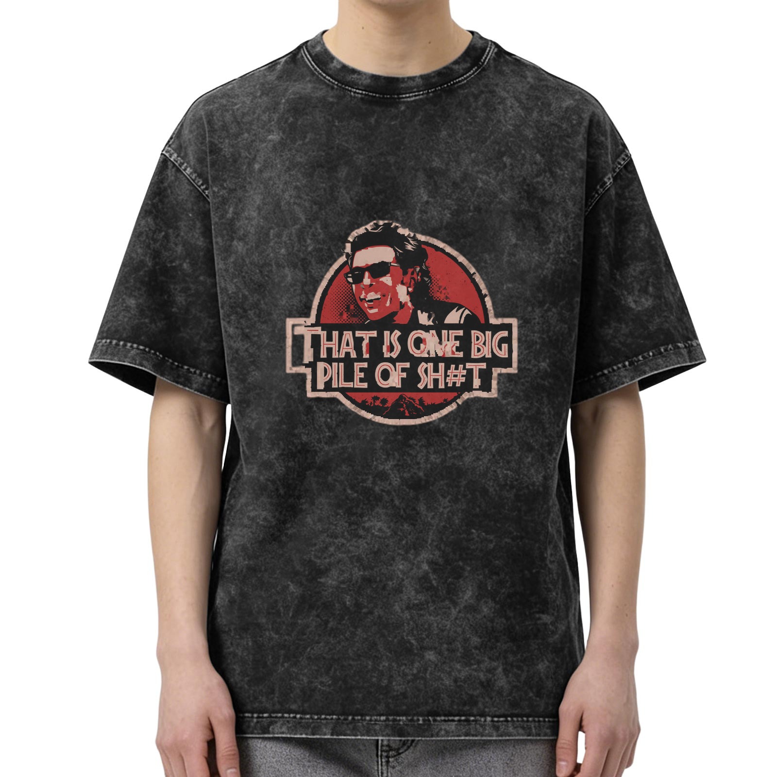 Washed Graphic T-Shirt with Jurassic Park Inspired Quote Print