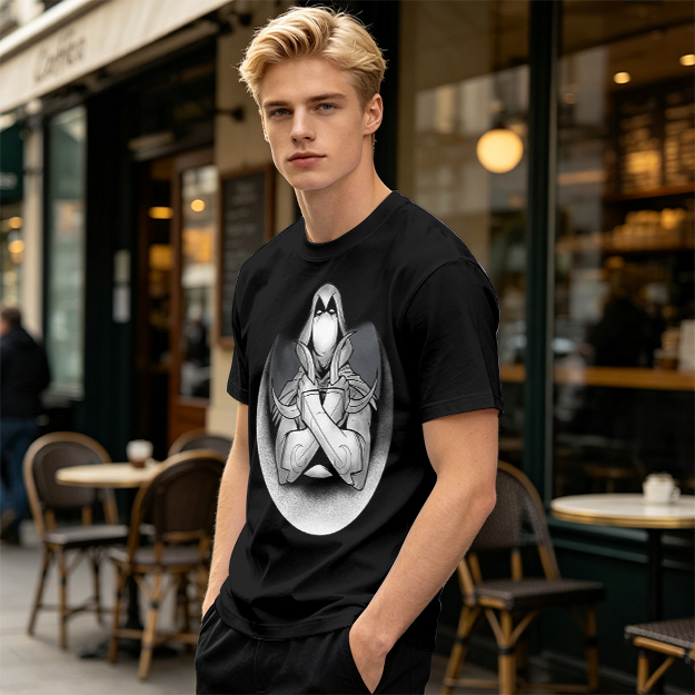 Olive T-shirt with Moon Knight Crossed Arms Graphic Print