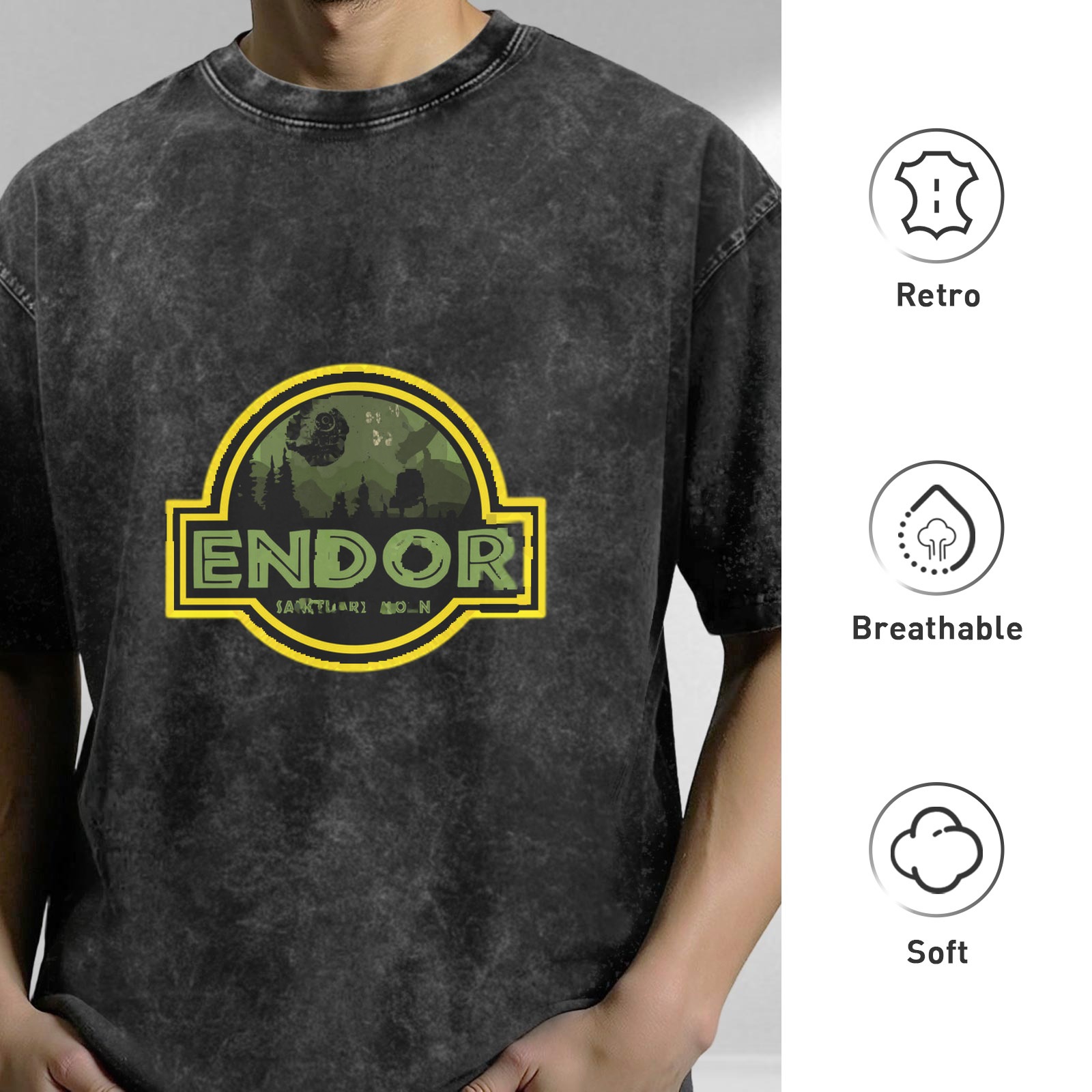Washed Black Star Wars Endor Graphic T-Shirt