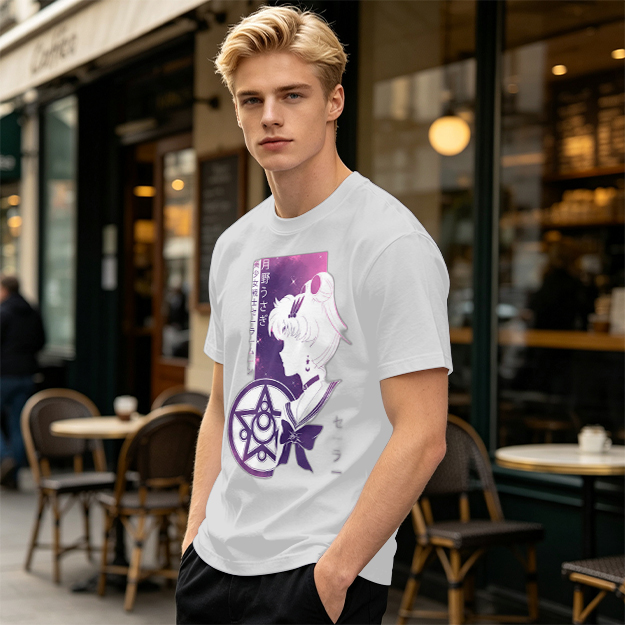 Olive T-shirt with Sailor Moon Anime Silhouette Graphic