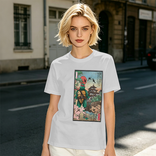 Olive T-Shirt with Ninja Turtle Ukiyo-e Style Art Print