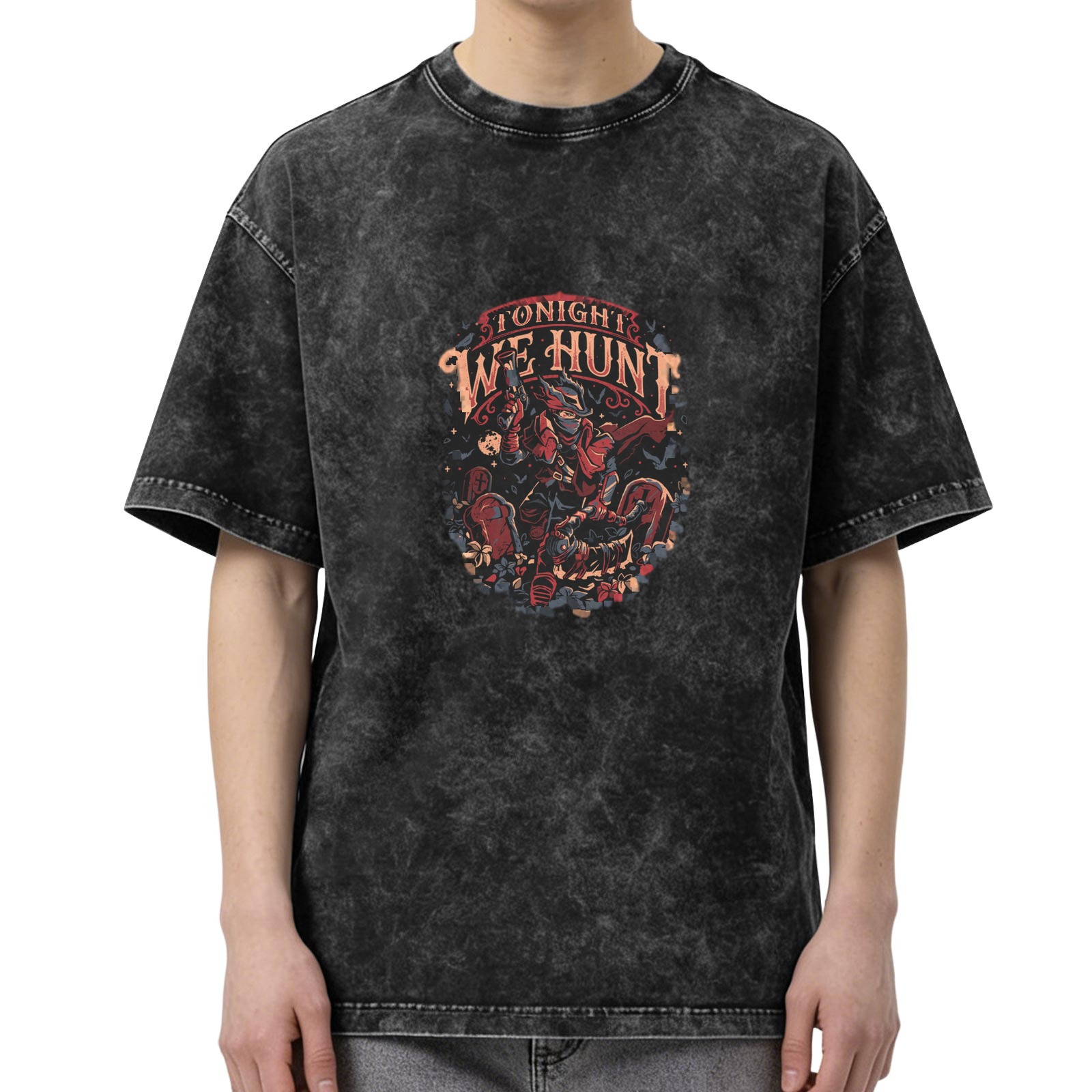 Washed Black Graphic T-Shirt With Tonight We Hunt Monster Hunter Design