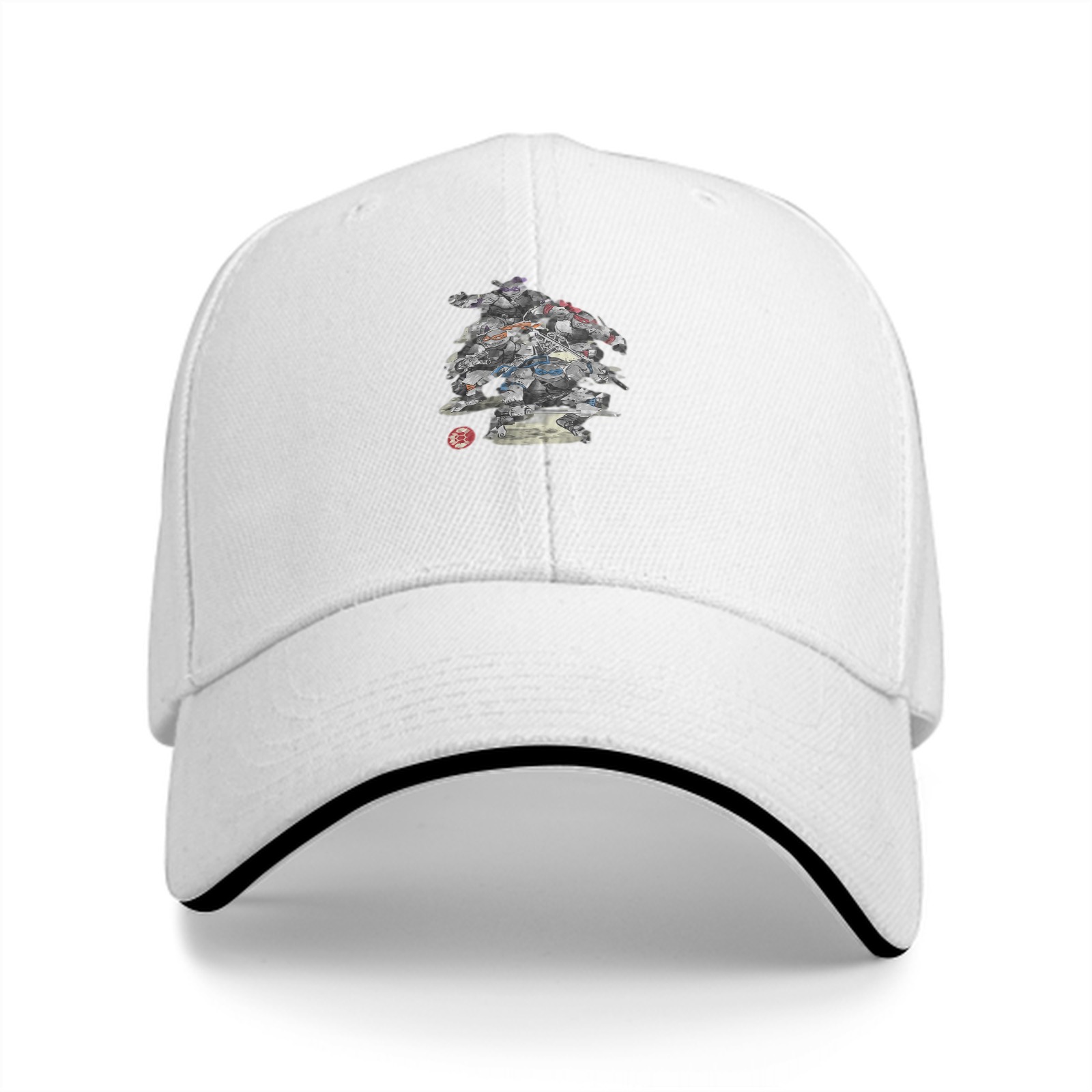 Black Baseball Cap With Detailed Character Collage Print