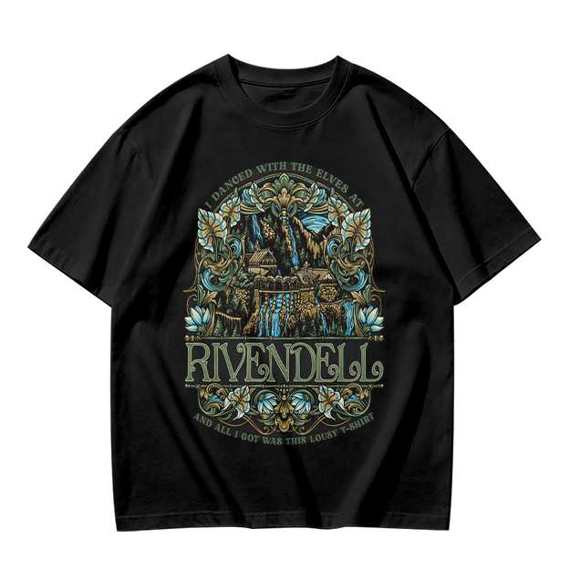 Olive Green Rivendell Themed Graphic T-Shirt