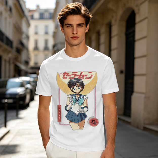 Olive T-shirt with Sailor Mercury anime graphic print