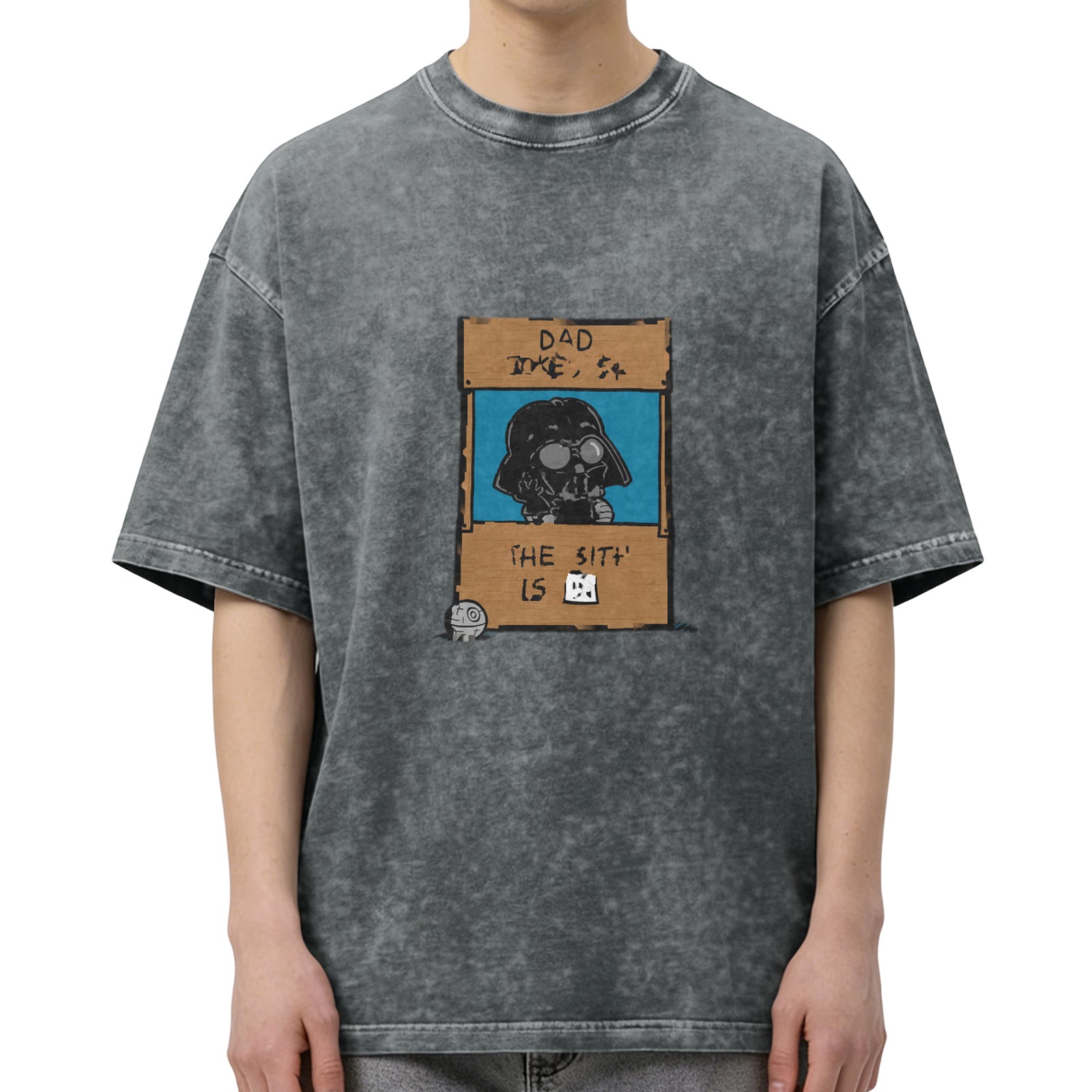 Washed Black T-Shirt with Darth Vader Dad Joke Graphic