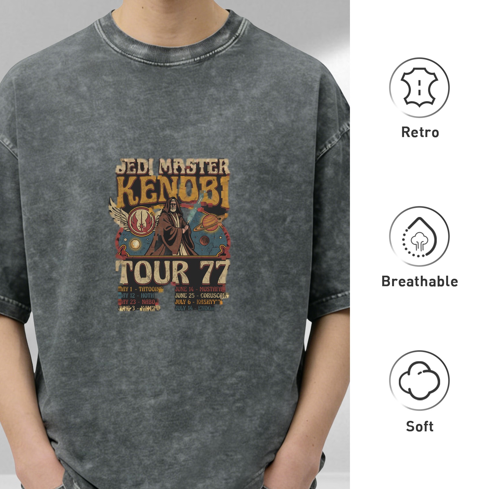 Jedi Master Kenobi Tour 77 Vintage Wash Graphic T-Shirt