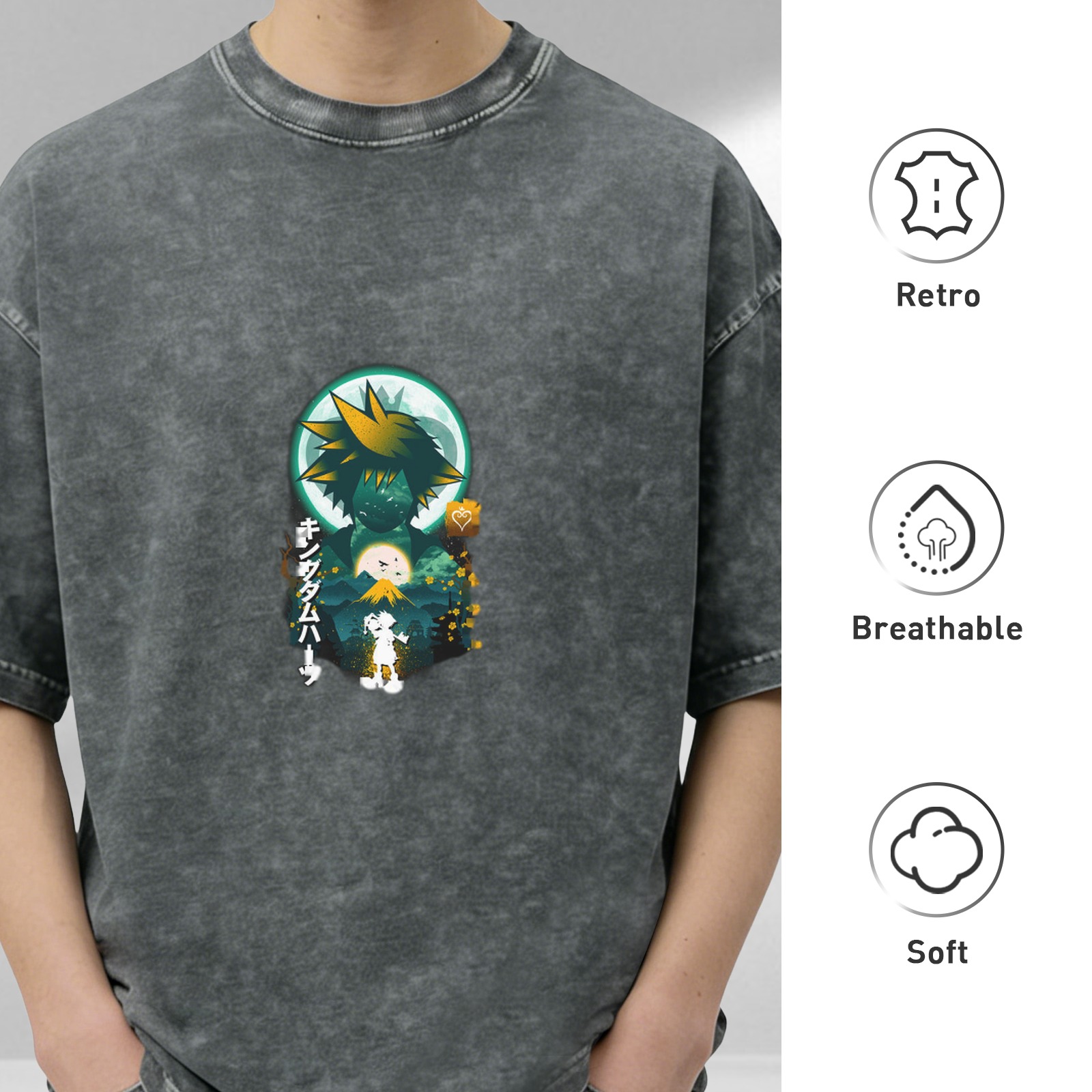 Kingdom Hearts Graphic Washed Black Short Sleeve T-Shirt