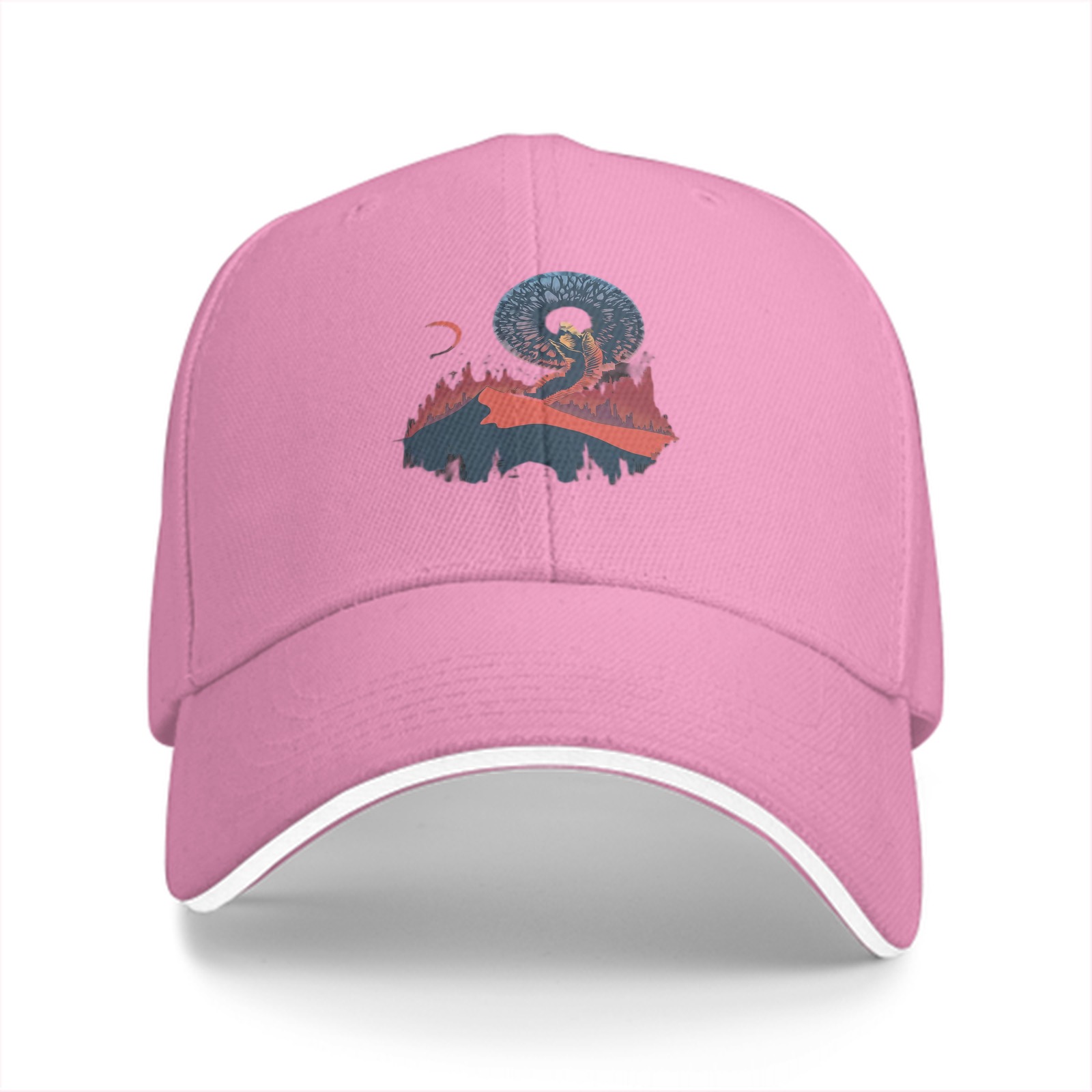 Black Baseball Cap With Surreal Celestial Mountain Art Print