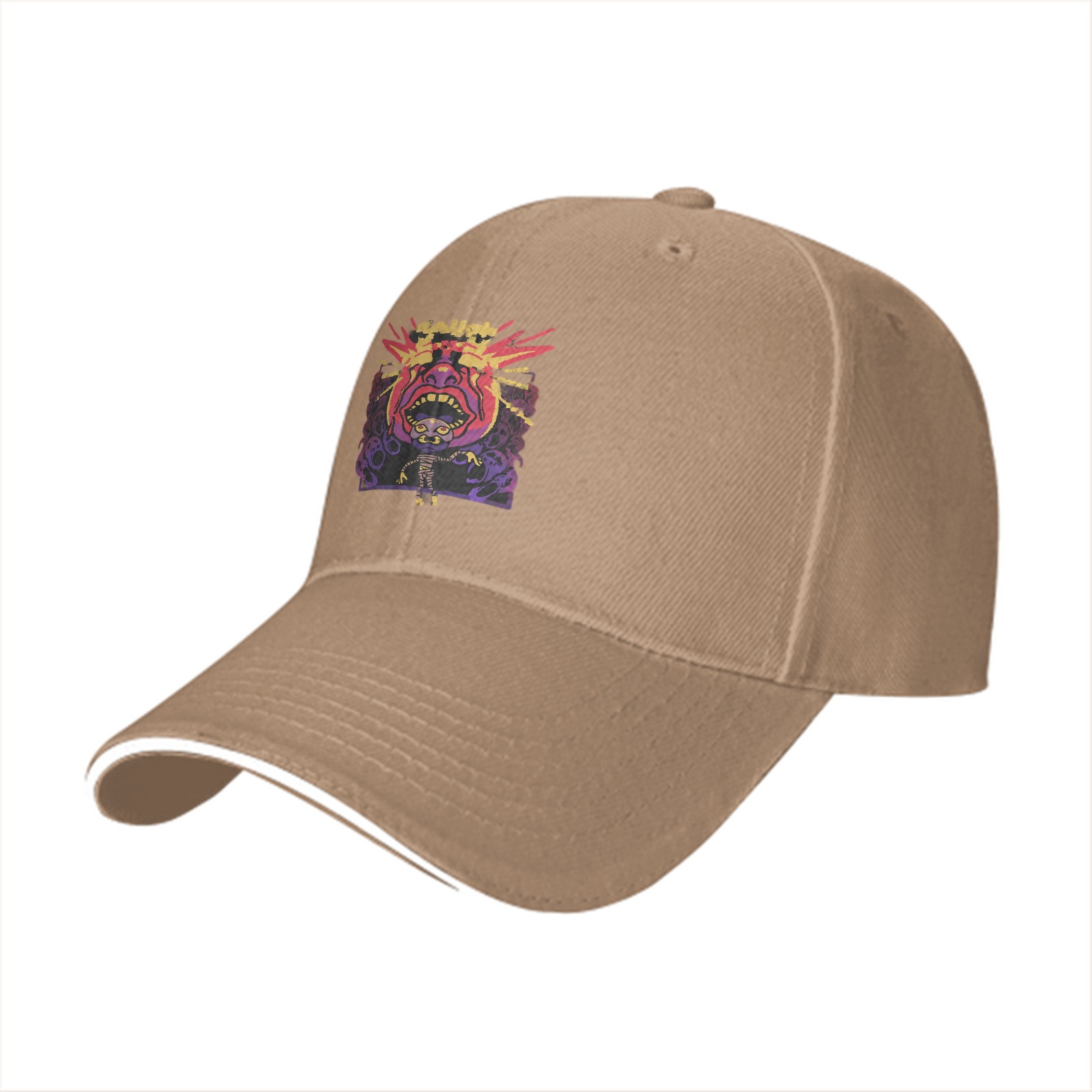 Black Baseball Cap With Psychedelic Monster Graphic Print