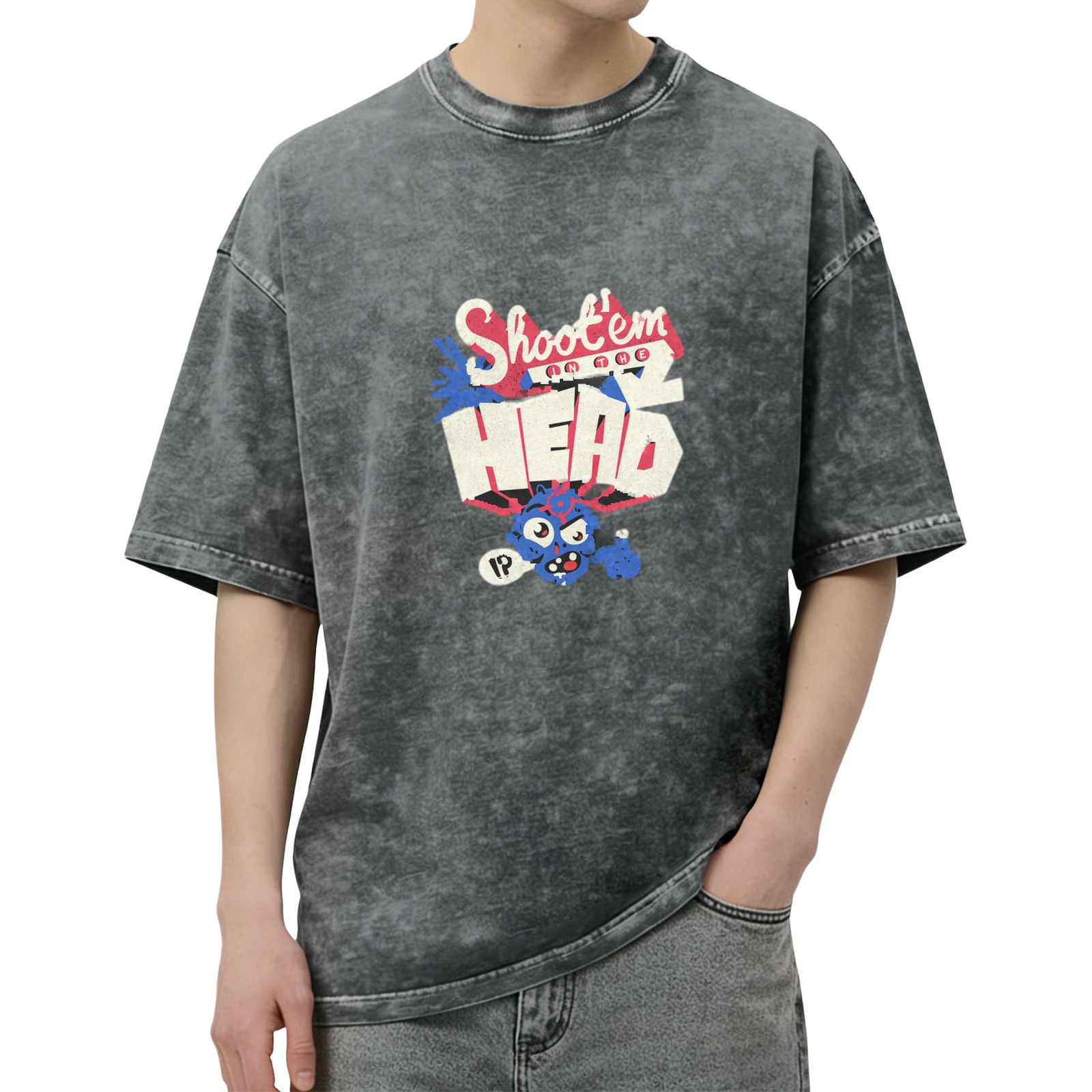 Oversized Acid Wash T-Shirt With Shoot Em In The Head Graphic