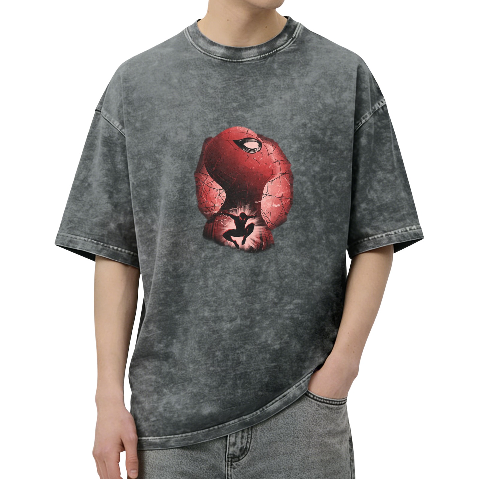 Oversized Spider-Man Graphic Stonewashed T-Shirt