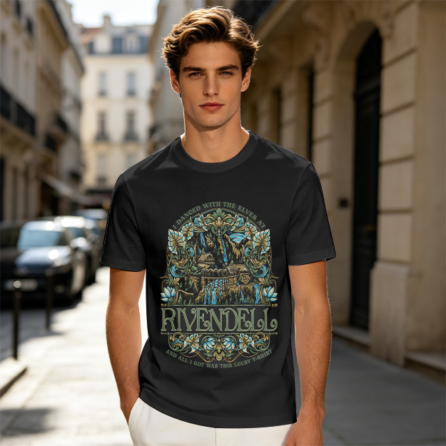 Olive Green Rivendell Themed Graphic T-Shirt