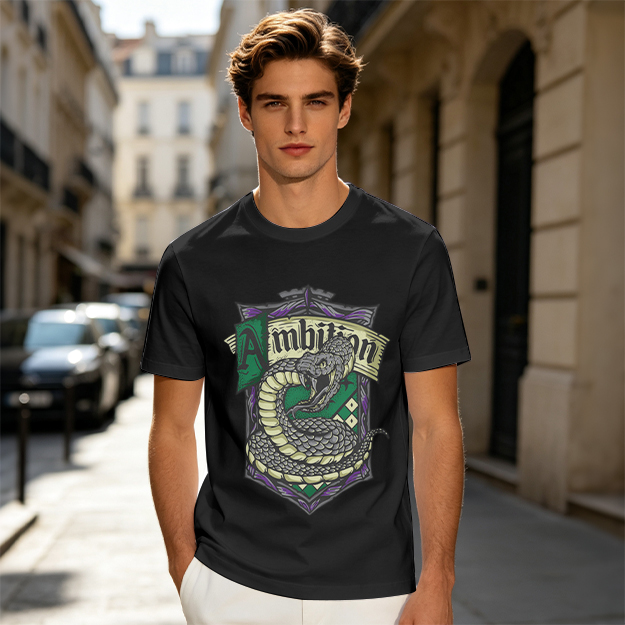 Olive Green Slytherin Ambition Snake Crest Graphic T-Shirt