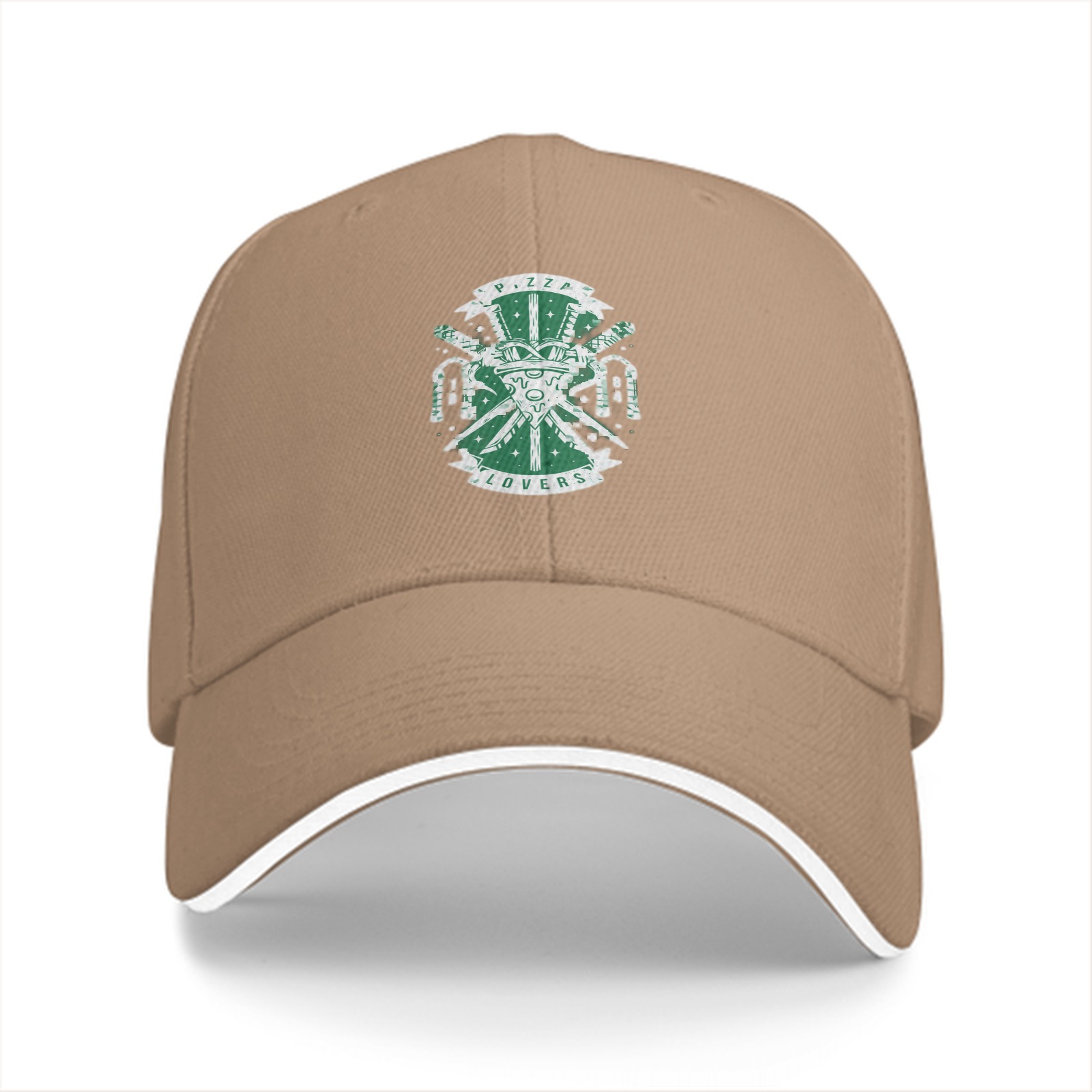 Black baseball cap with pizza lovers themed graphic print