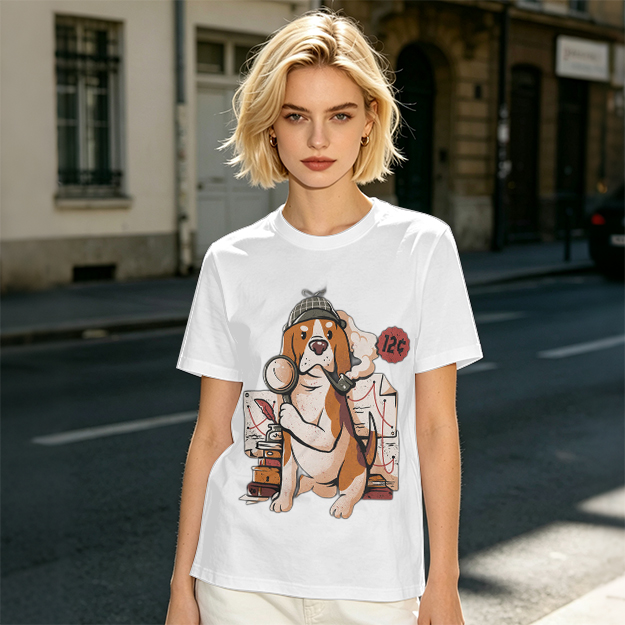 Olive T-Shirt With Cartoon Detective Beagle Dog Print