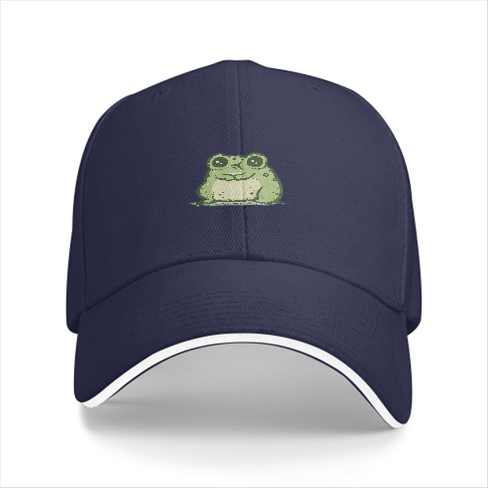 Black Baseball Cap With Cute Chubby Frog Graphic Design