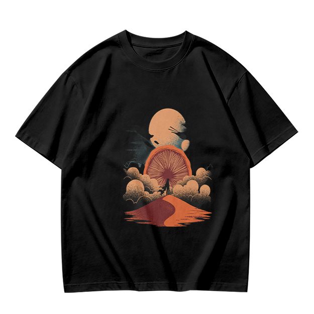 Olive T-Shirt with Surreal Desert Sunset Graphic Print