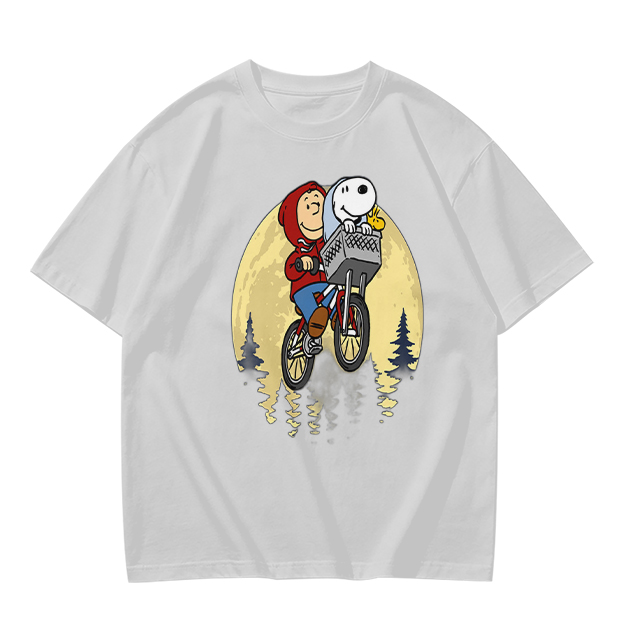 Snoopy and Charlie Brown Bicycle Moon Graphic T-Shirt